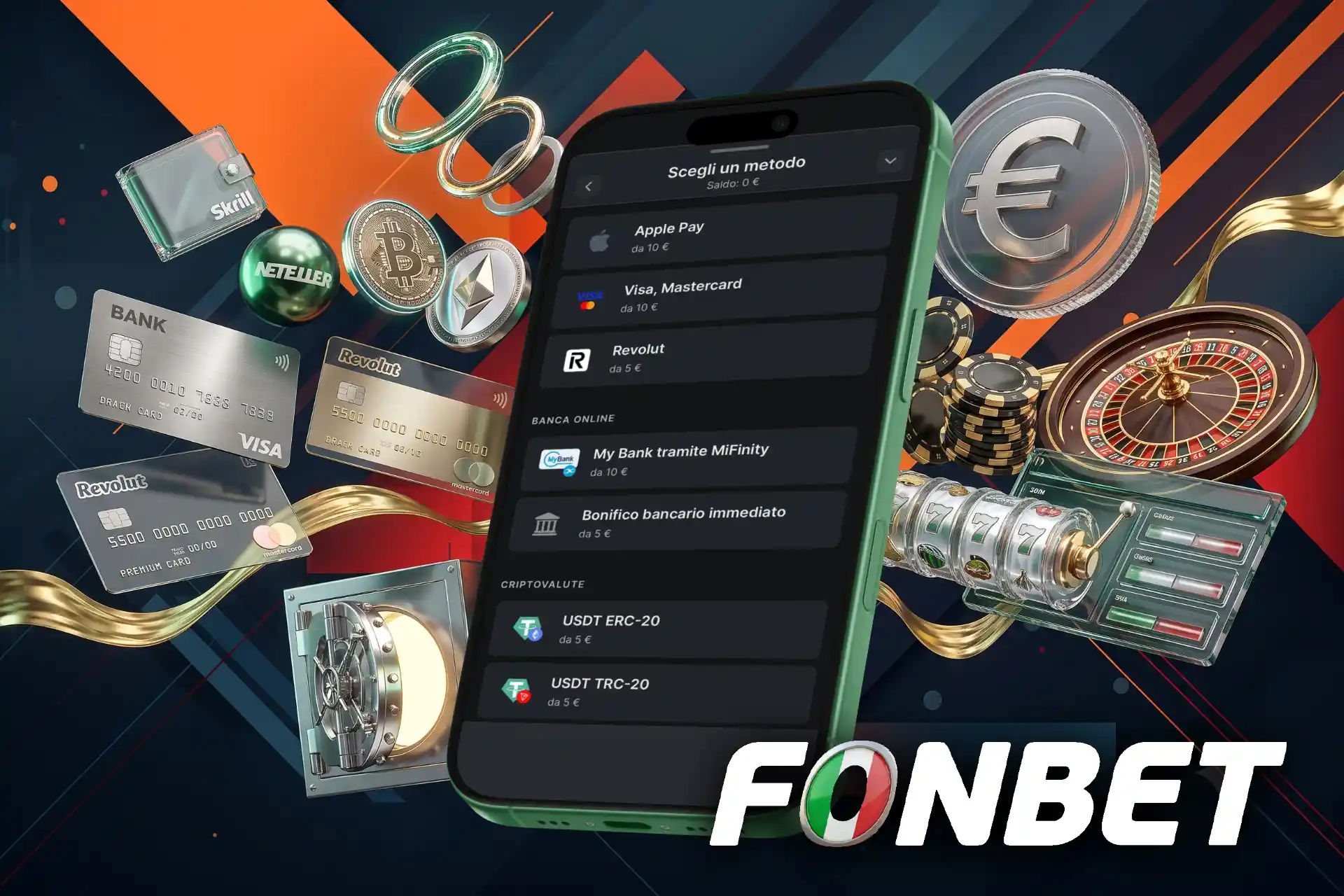 Depositi online con carte, e-wallet, bonifici e criptovalute.
